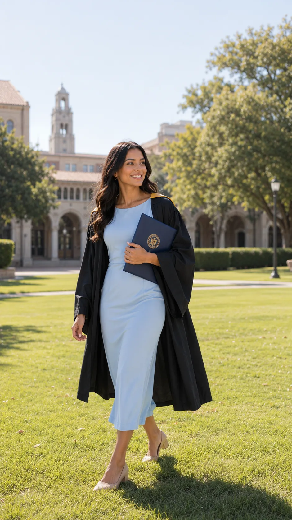 pastel blue graduation dress university
