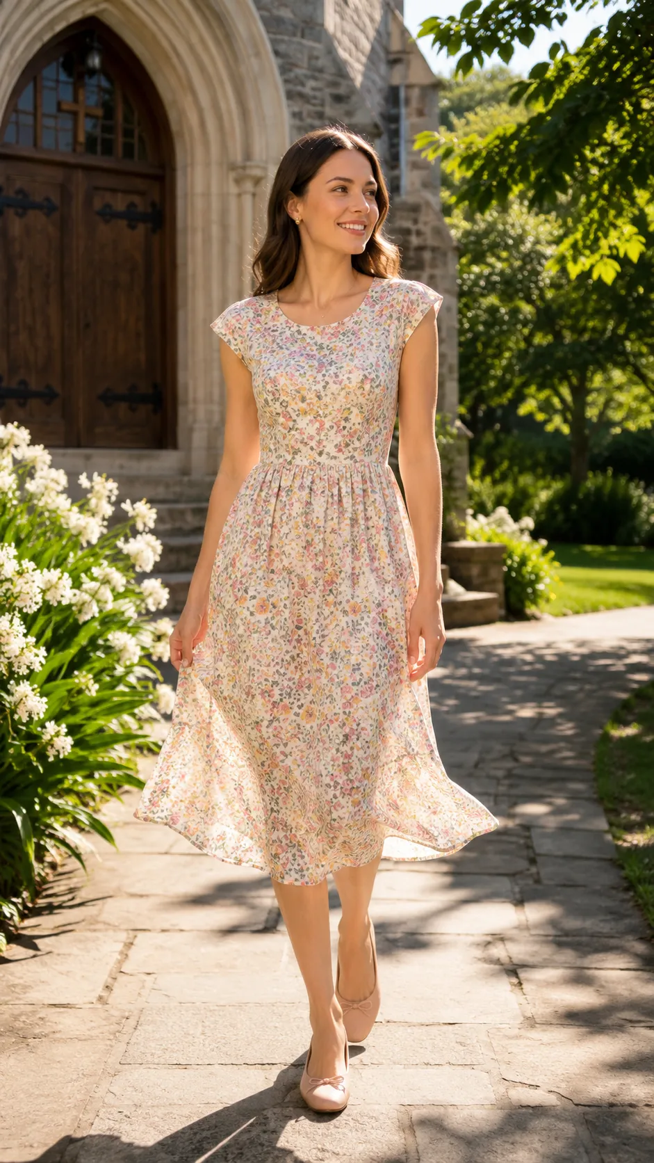 floral midi dress church outfit 
