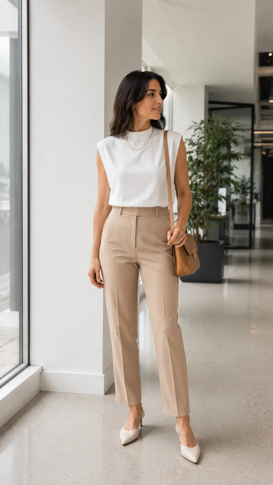 sleeveless blouse business casual outfit