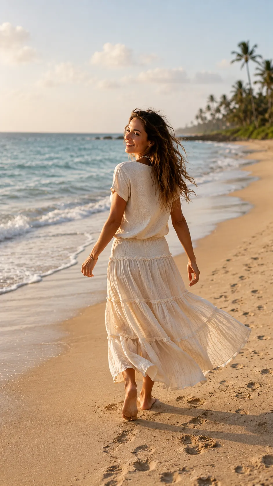 tiered skirt boho beach outfit