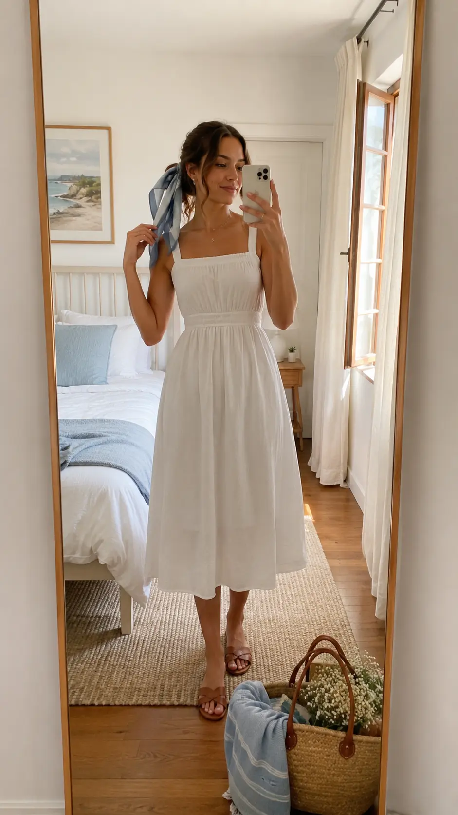 white dress scarf cute picnic outfit ideas