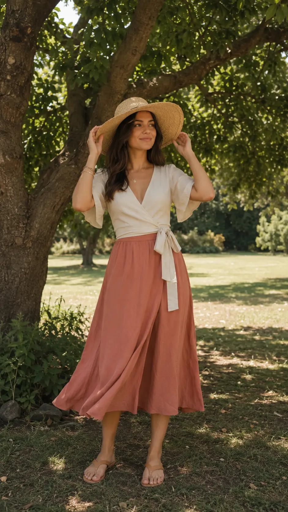 wrap top midi skirt picnic outfit